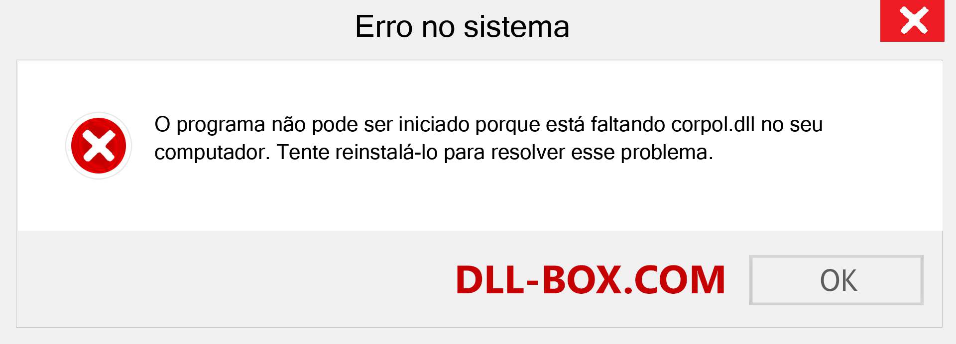 Arquivo corpol.dll ausente ?. Download para Windows 7, 8, 10 - Correção de erro ausente corpol dll no Windows, fotos, imagens